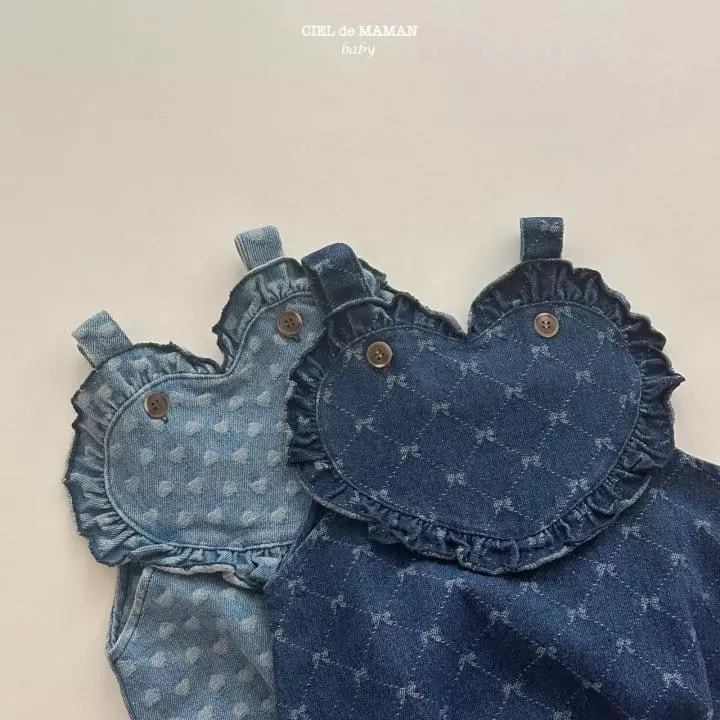 Ciel De Maman - Korean Baby Fashion - #smilingbaby - Heart Denim Bodysuit Heart - 2