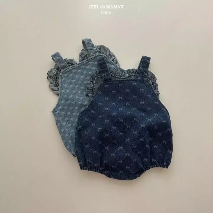 Ciel De Maman - Korean Baby Fashion - #smilingbaby - Heart Denim Bodysuit Ribbon