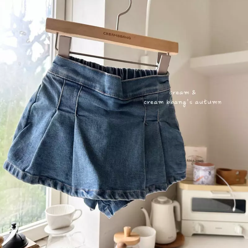 Cream Bbang - Korean Children Fashion - #childrensboutique - Denim Wrap Skirt Pants - 7