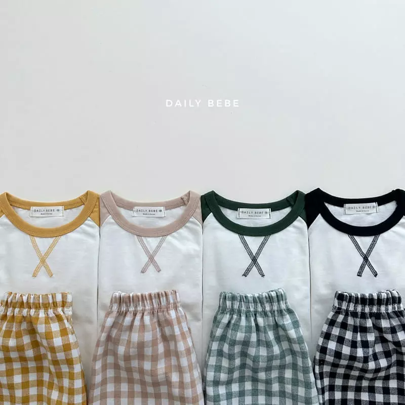 Daily Bebe - Korean Children Fashion - #Kfashion4kids - Check Raglan Top Bottom Set - 5