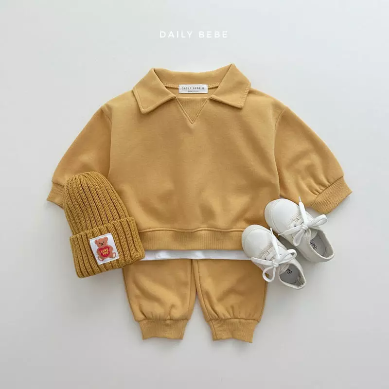 Daily Bebe - Korean Children Fashion - #Kfashion4kids - Muzi Collar Top Bottom Set - 2