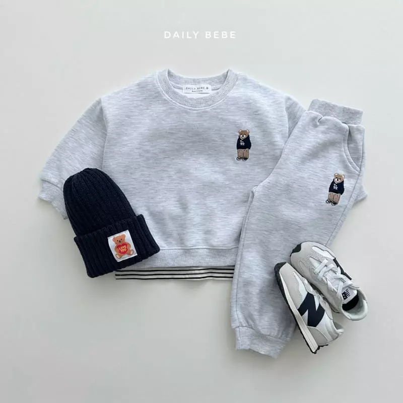 Daily Bebe - Korean Children Fashion - #childofig - Bear Embrodiery Top Bottom Set - 5