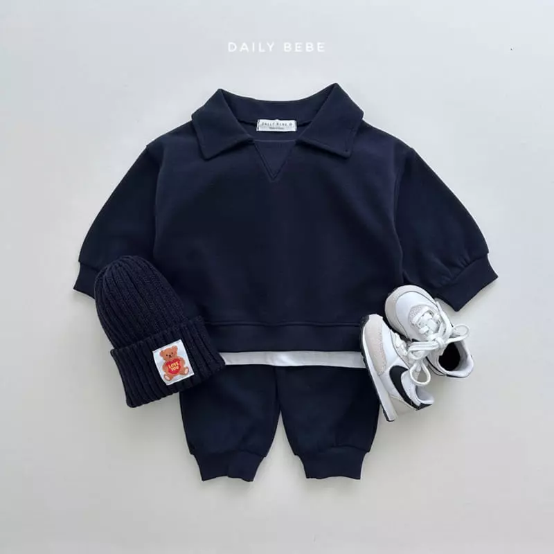 Daily Bebe - Korean Children Fashion - #childrensboutique - Muzi Collar Top Bottom Set - 9
