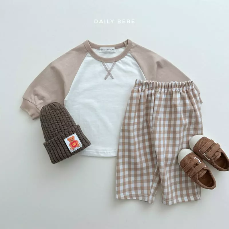 Daily Bebe - Korean Children Fashion - #kidsshorts - Check Raglan Top Bottom Set - 2