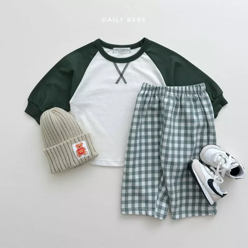 Daily Bebe - Korean Children Fashion - #kidsstore - Check Raglan Top Bottom Set - 3