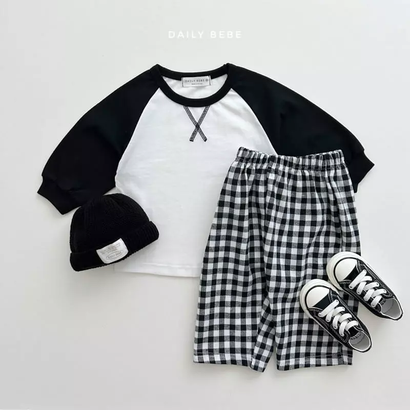 Daily Bebe - Korean Children Fashion - #kidsstore - Check Raglan Top Bottom Set - 4