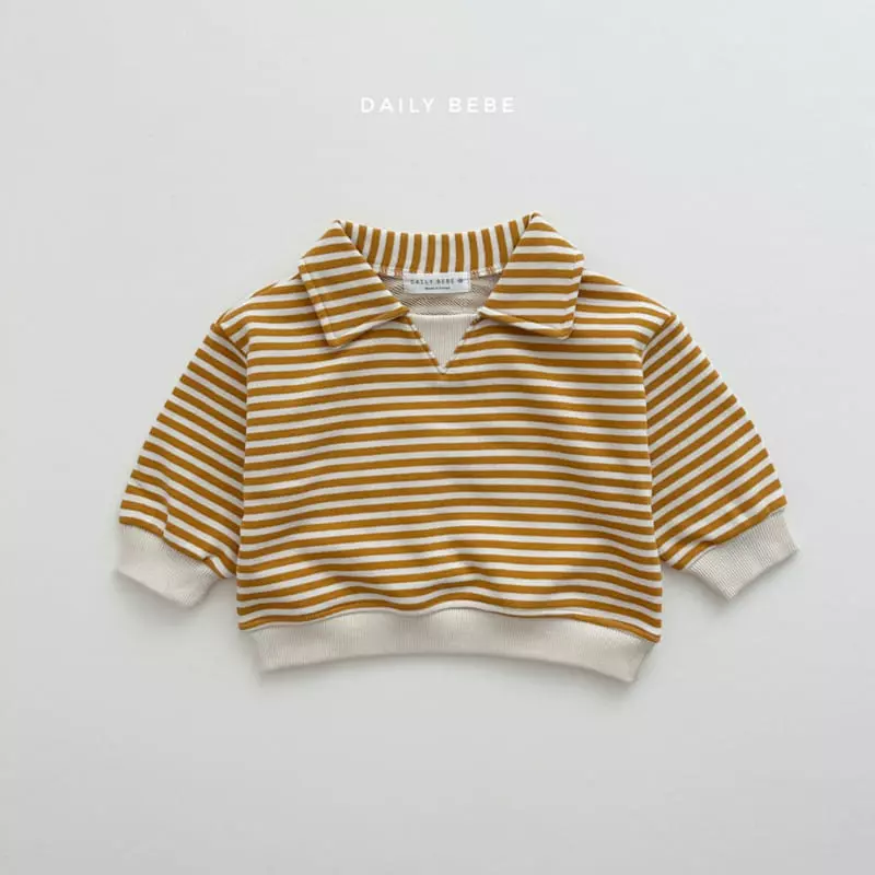 Daily Bebe - Korean Children Fashion - #kidzfashiontrend - Stripes Collar Top Bottom Set - 2