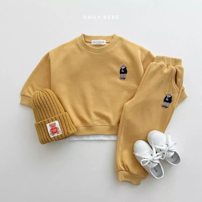 Daily Bebe - Korean Children Fashion - #littlefashionista - Bear Embrodiery Top Bottom Set