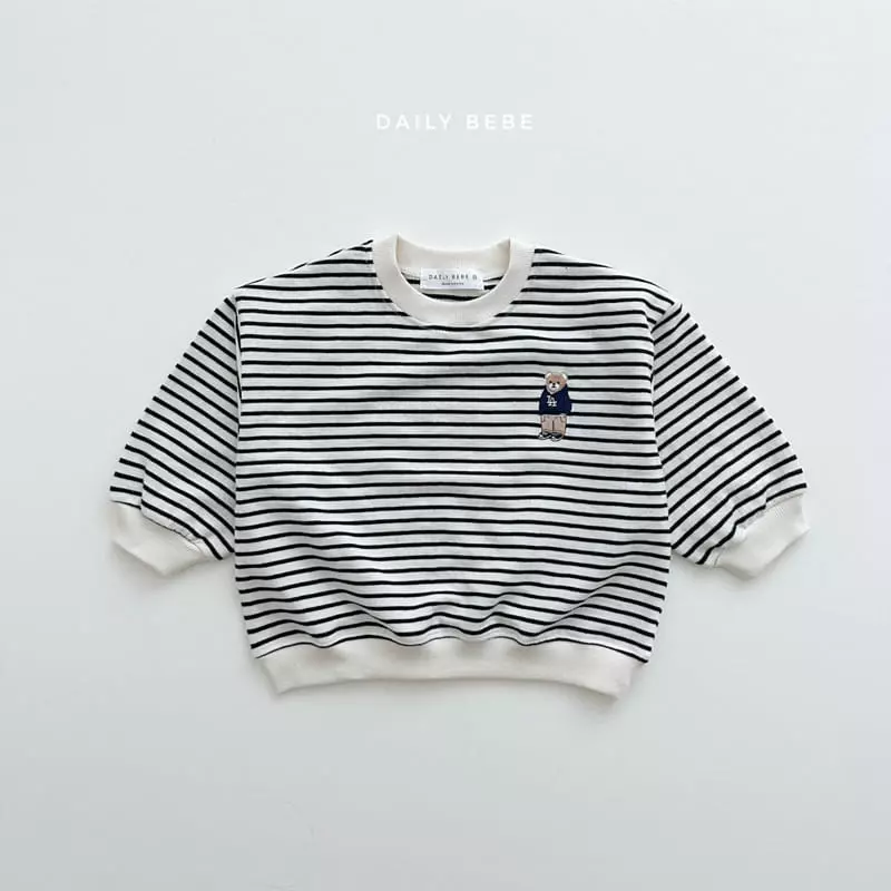 Daily Bebe - Korean Children Fashion - #magicofchildhood - Bear Embrodiery Stripes Top Bottom Set - 3