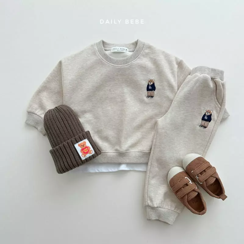 Daily Bebe - Korean Children Fashion - #magicofchildhood - Bear Embrodiery Top Bottom Set - 2