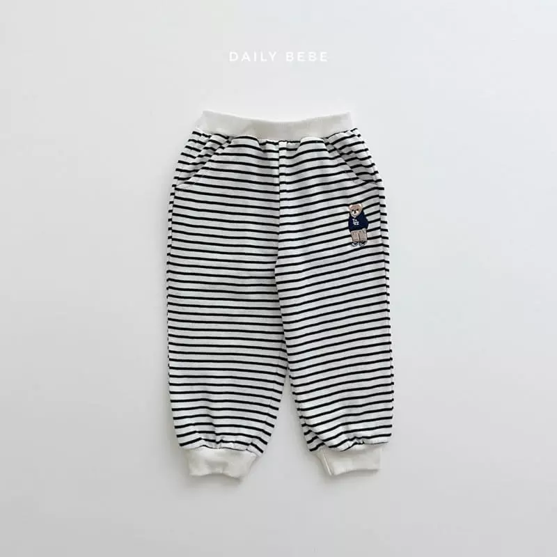 Daily Bebe - Korean Children Fashion - #magicofchildhood - Bear Embrodiery Stripes Top Bottom Set - 4