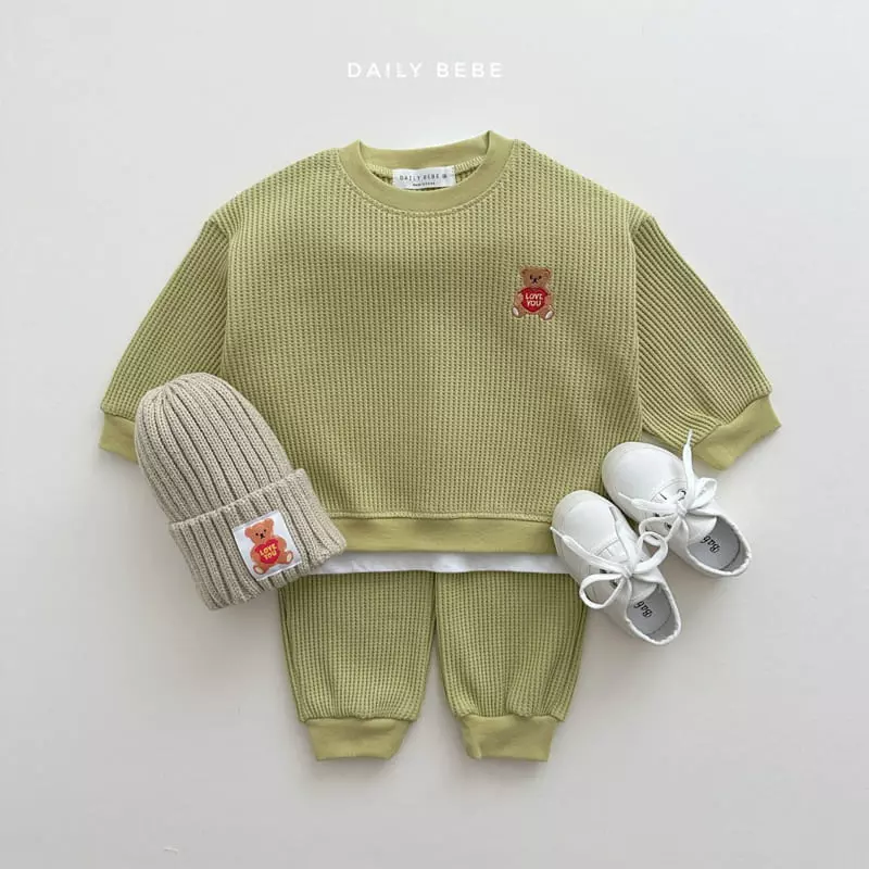 Daily Bebe - Korean Children Fashion - #prettylittlegirls - Heart bear Waffle Top Bottom Set - 3