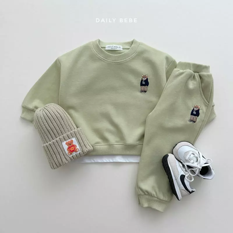 Daily Bebe - Korean Children Fashion - #minifashionista - Bear Embrodiery Top Bottom Set - 4