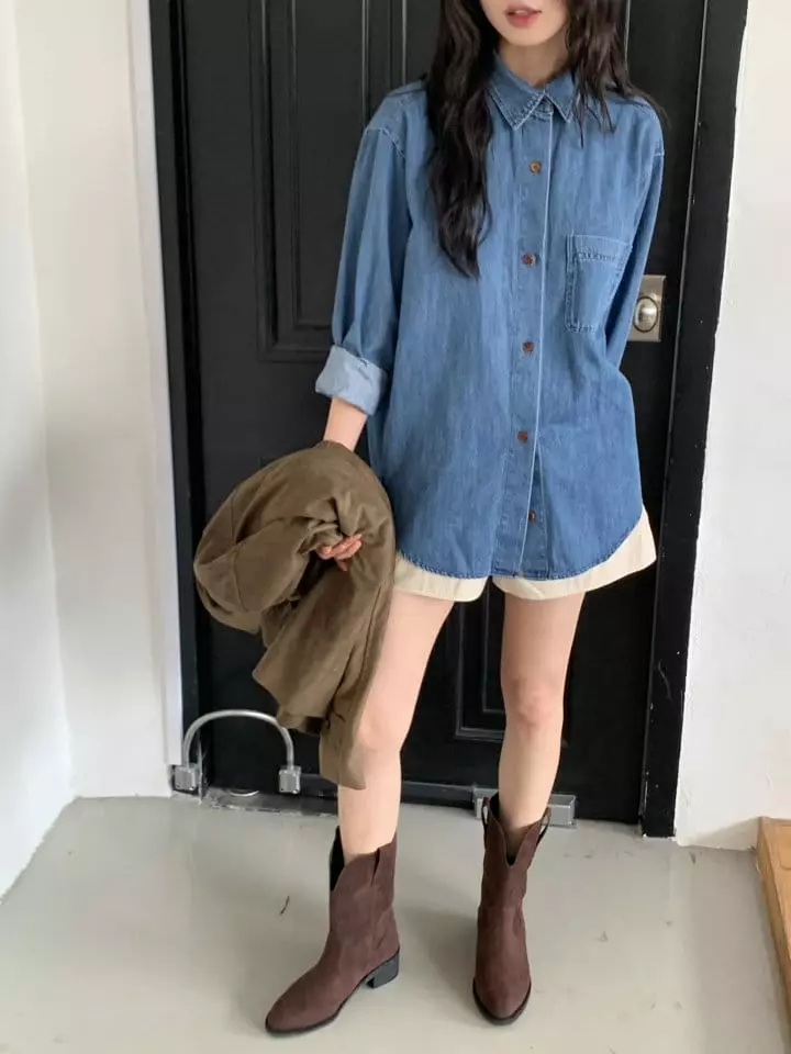 Enten - Korean Women Fashion - #vintagekidsstyle - Malrang Shirt Denim - 6