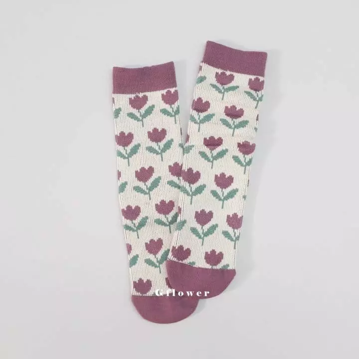 G Flower - Korean Children Fashion - #discoveringself - Purple Flower Knee Socks - 11
