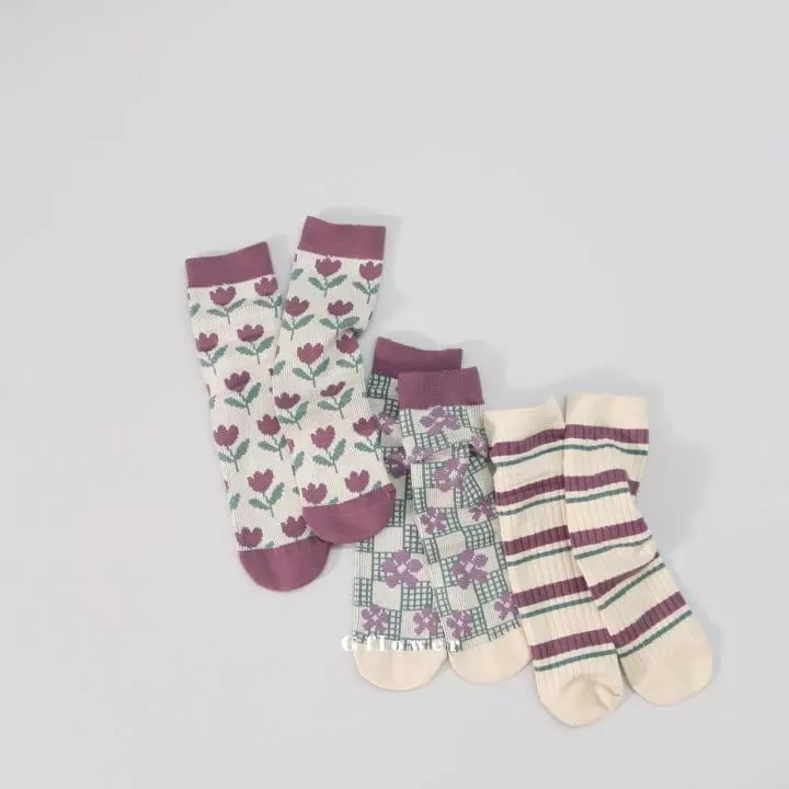 G Flower - Korean Children Fashion - #todddlerfashion - Purple Flower Knee Socks - 5