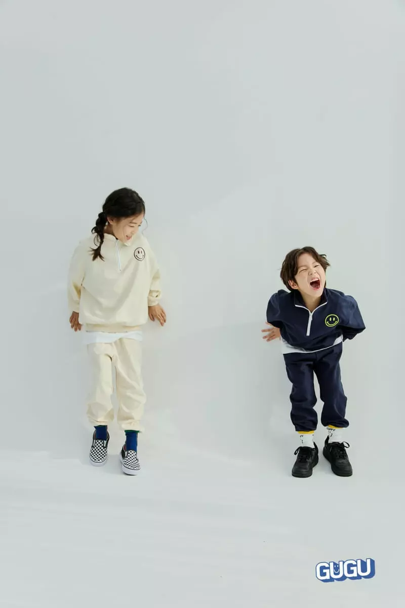 Gugu Kids - Korean Children Fashion - #childrensboutique - Half Zip-up Open Smile Top Bottom Set - 2