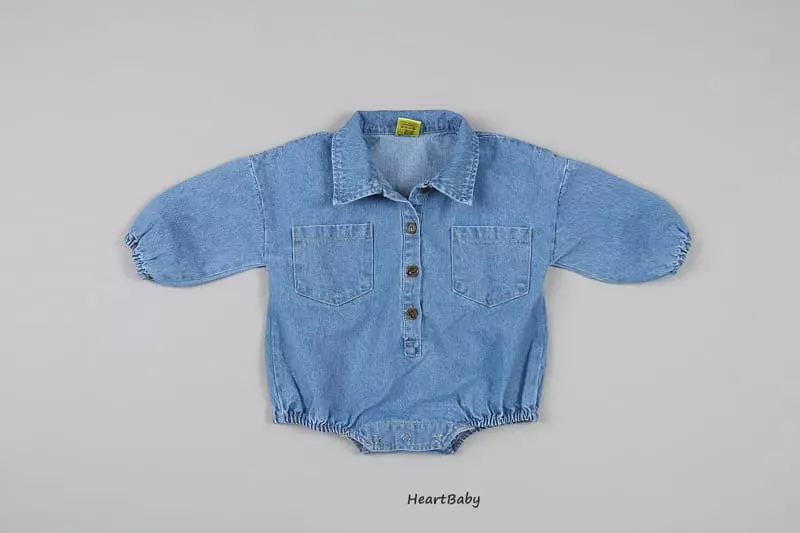 Heart Baby - Korean Baby Fashion - #onlinebabyboutique - Pocket Denim Bodysuit - 11