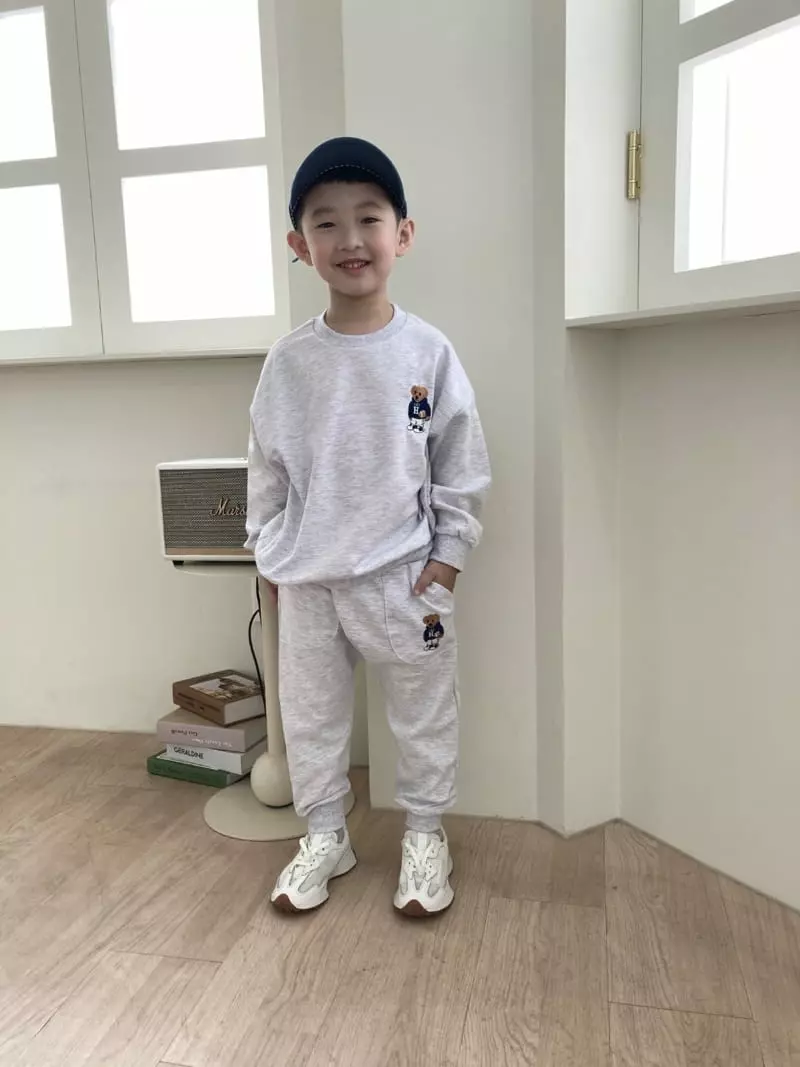 Heart Baby - Korean Children Fashion - #littlefashionista - Bear Top Bottom Set - 2