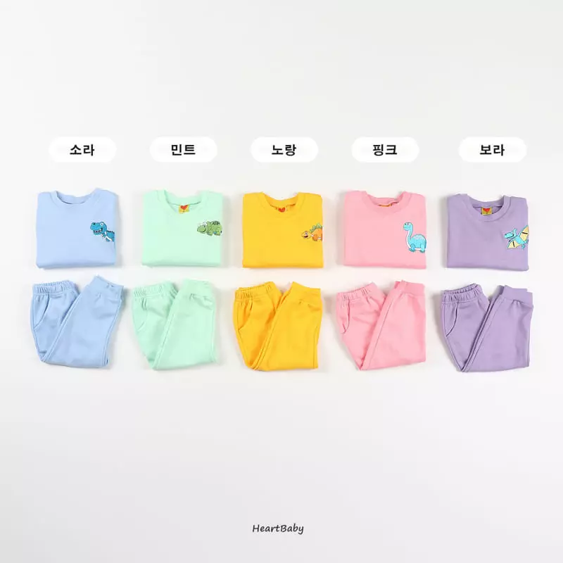 Heart Baby - Korean Children Fashion - #littlefashionista - Dino Embrodiery Top Bottom Set - 5