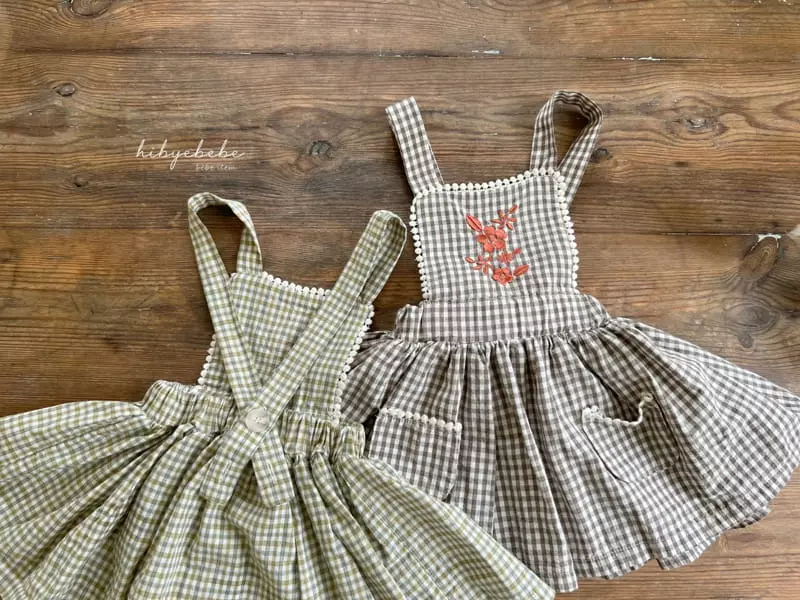 Hi Byebebe - Korean Baby Fashion - #babylifestyle - Bell Check Dungarees Skirt - 3