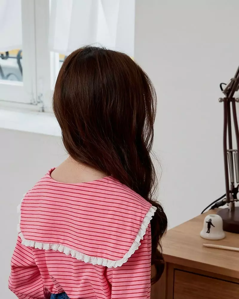 Lago - Korean Children Fashion - #prettylittlegirls - Stripes Lace Collar Tee - 6