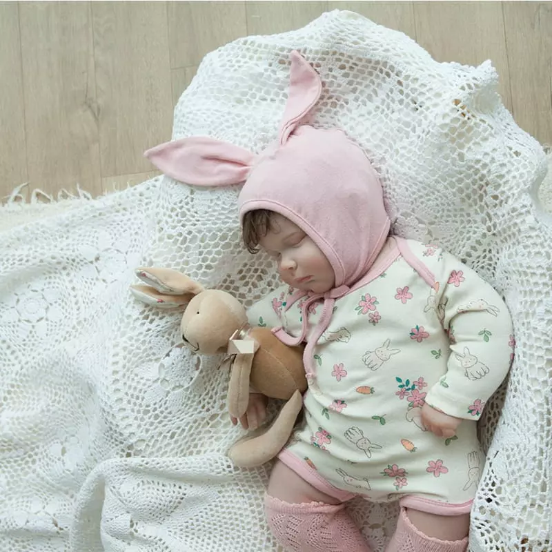 Lemonade - Korean Baby Fashion - #babyoutfit - Flower Rabbit Bodysuit with Bonnet - 11