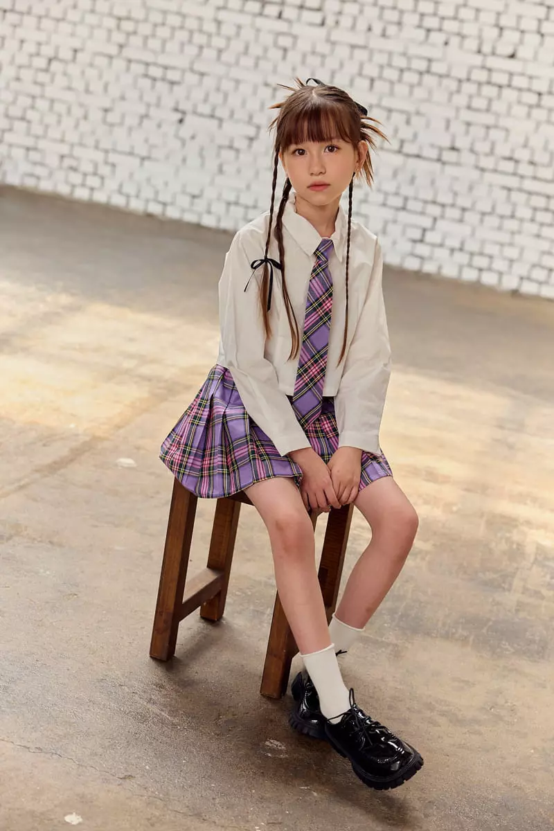 Lilas - Korean Children Fashion - #kidzfashiontrend - Check Wrinkle Skirt - 5
