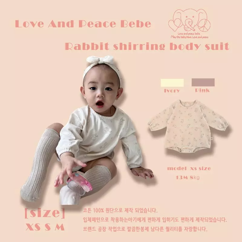 Love And Peace - Korean Baby Fashion - #babyclothing - Rabbit Shirring Bodysuit - 5