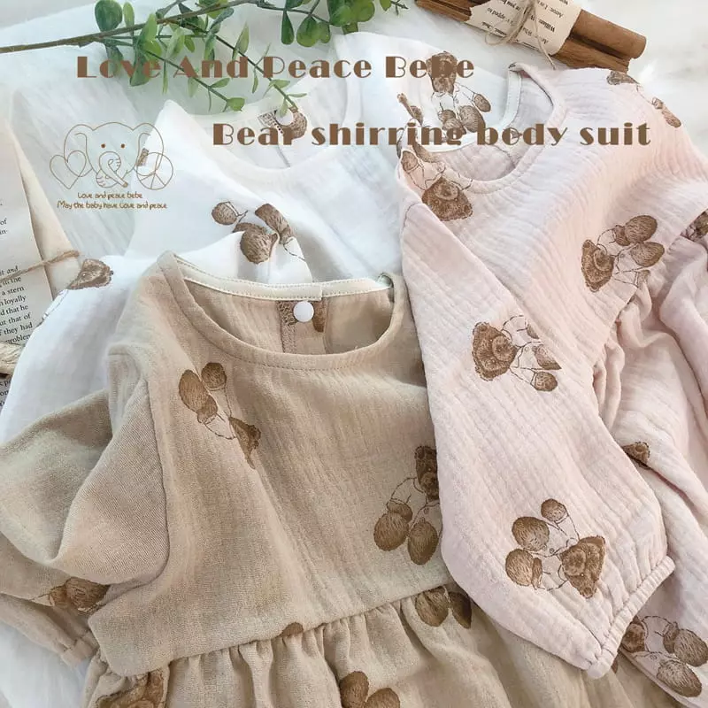 Love And Peace - Korean Baby Fashion - #babyfashion - Bear Shirring Bodysuit - 8