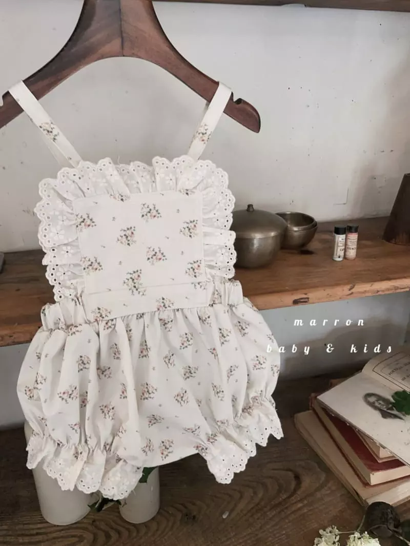 Marron Kid - Korean Baby Fashion - #babyfever - Lace Dungaress Bodysuit Flower - 2