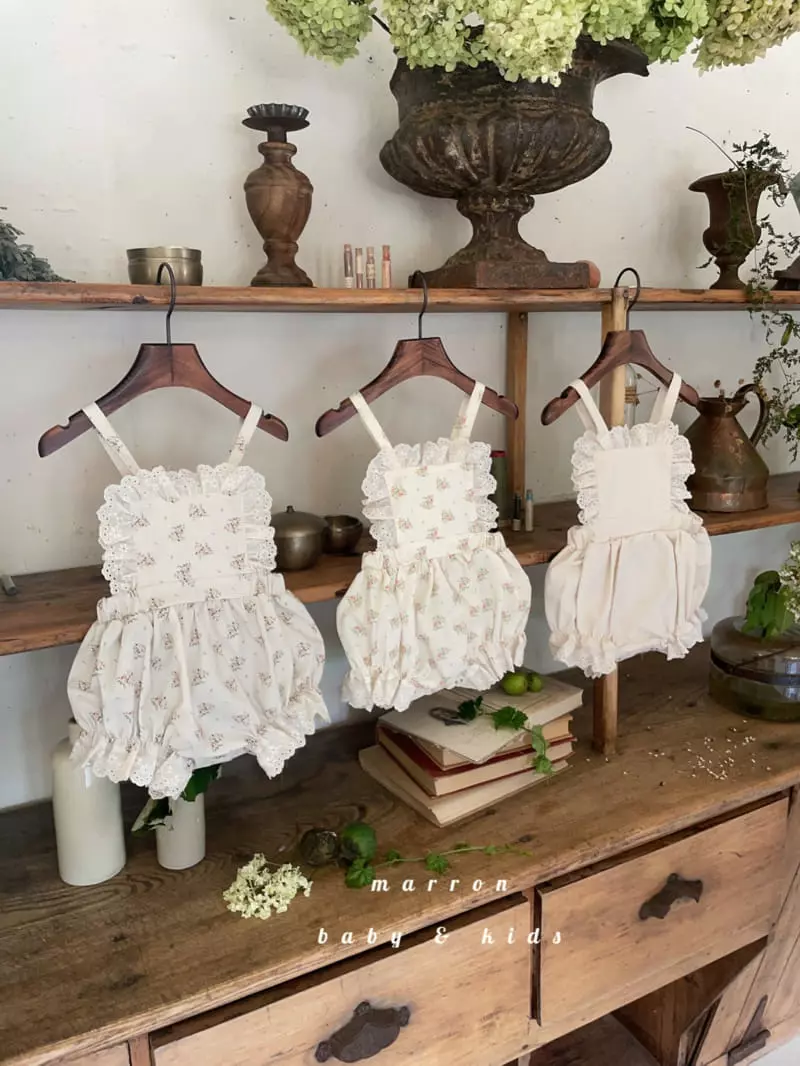 Marron Kid - Korean Baby Fashion - #babyfever - Lace Dungaress Bodysuit