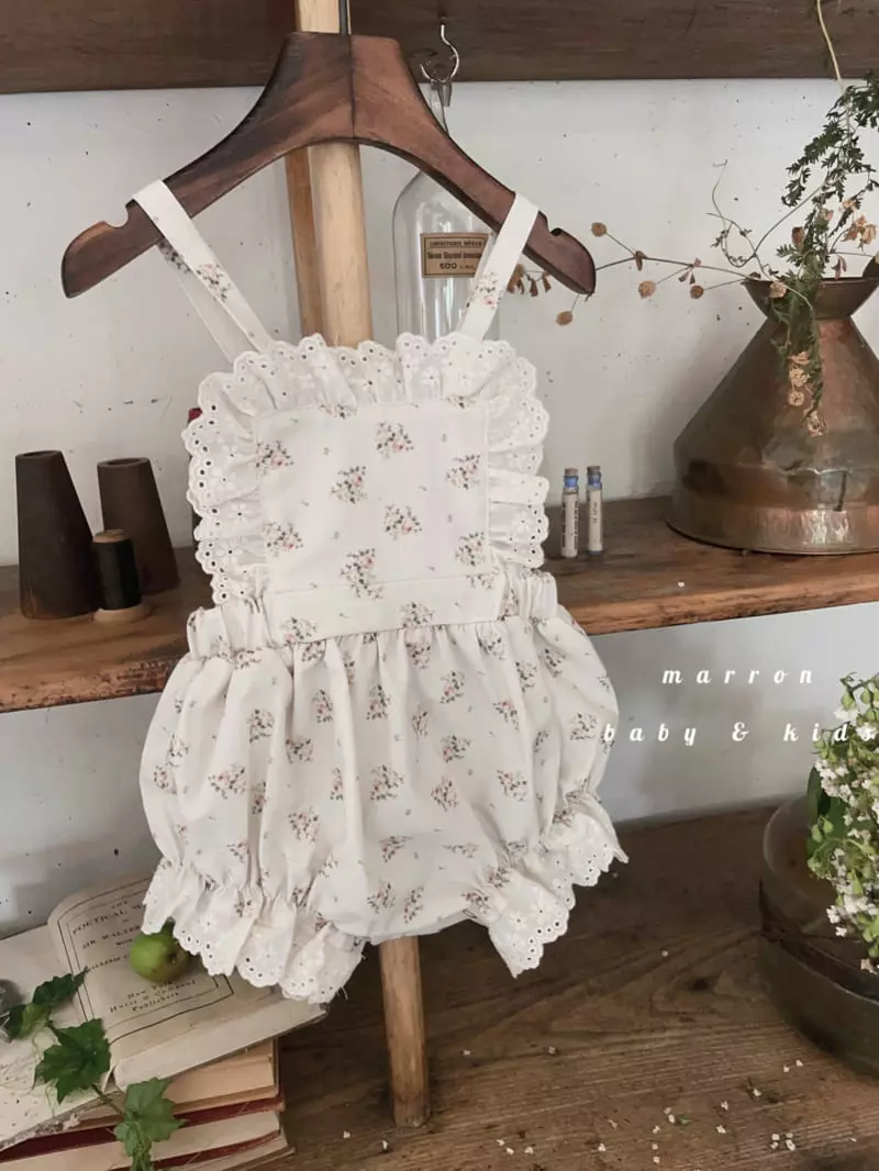 Marron Kid - Korean Baby Fashion - #babyootd - Lace Dungaress Bodysuit - 5