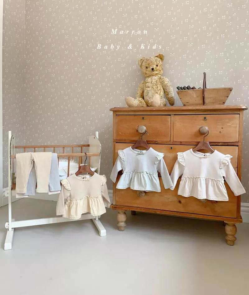 Marron Kid - Korean Baby Fashion - #babyoutfit - Ribbon Top Bottom Set