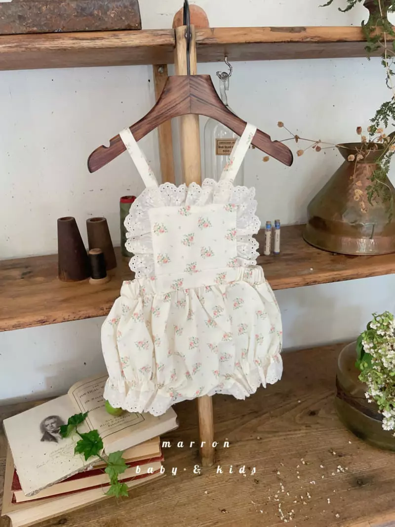 Marron Kid - Korean Baby Fashion - #babyoutfit - Lace Dungaress Bodysuit Flower - 7