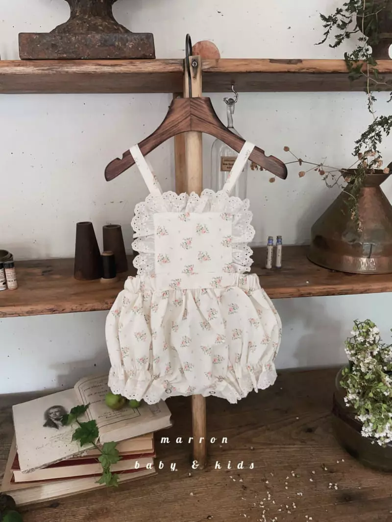 Marron Kid - Korean Baby Fashion - #babyoutfit - Lace Dungaress Bodysuit - 6