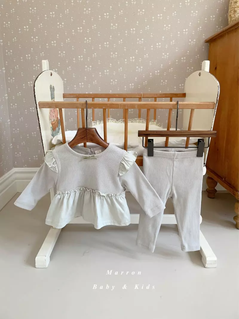 Marron Kid - Korean Baby Fashion - #babywear - Ribbon Top Bottom Set - 3