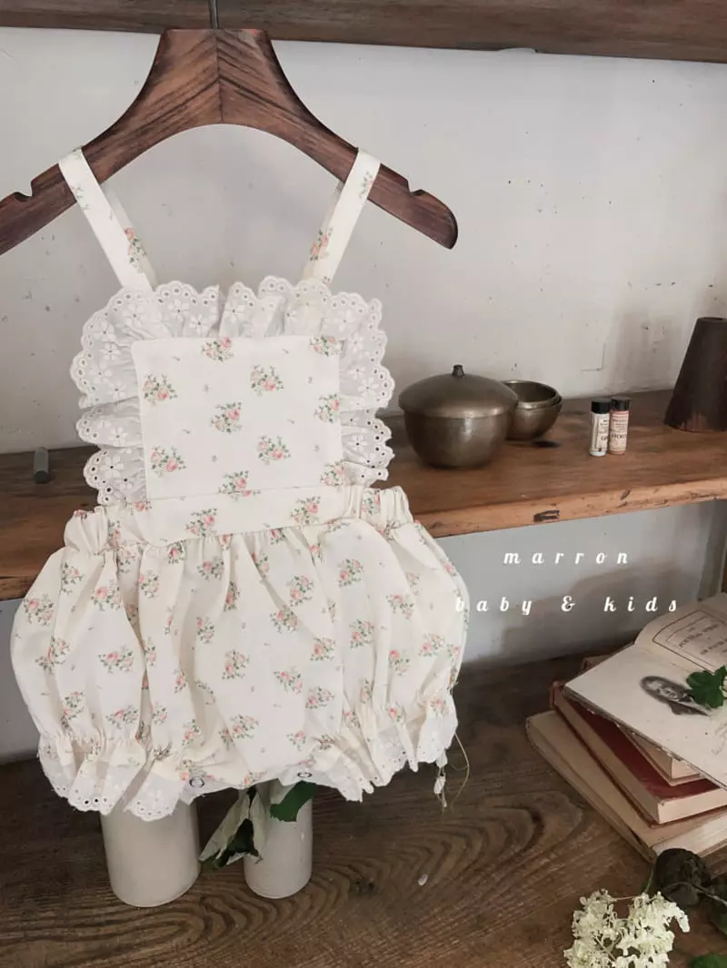 Marron Kid - Korean Baby Fashion - #babywear - Lace Dungaress Bodysuit - 8