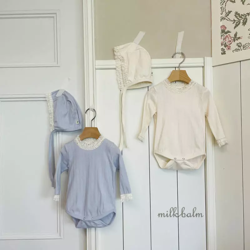 Milk Balm - Korean Baby Fashion - #babyoutfit - Loady Eyelet Bodysuit with Bonnet