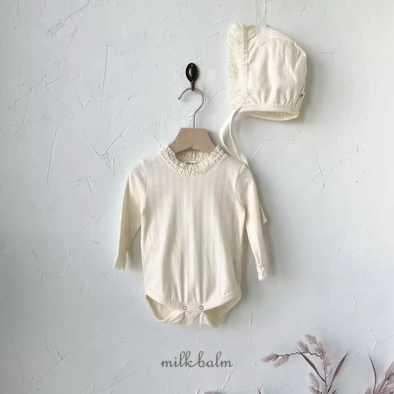 Milk Balm - Korean Baby Fashion - #babyoutfit - Loady Eyelet Bodysuit with Bonnet - 2