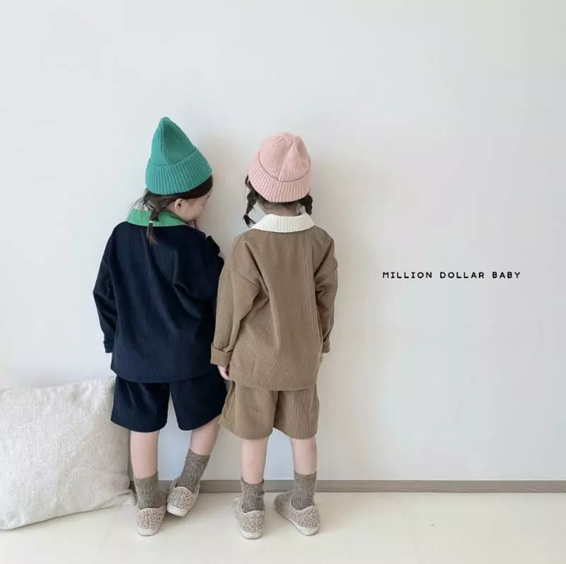 Million Dollar Baby - Korean Children Fashion - #kidsshorts - Rib Collar Pants Top Bottom Set - 6