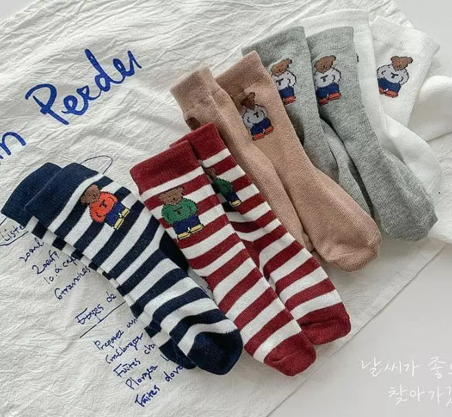 Miso - Korean Children Fashion - #todddlerfashion - Bear Stripes Socks - 5