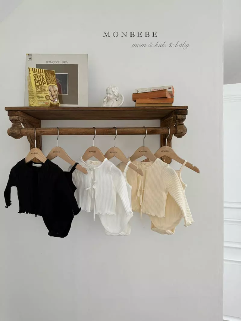 Monbebe - Korean Baby Fashion - #babyfashion - Rib Ribbon Bodysuit Cardigan Set - 2