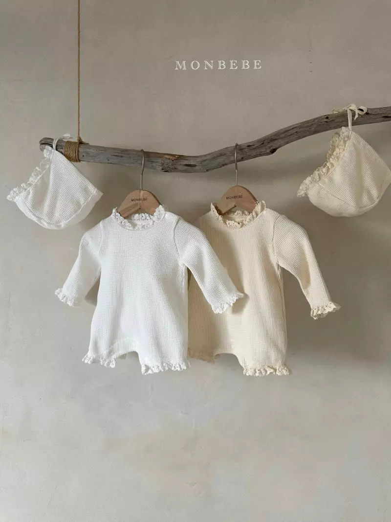 Monbebe - Korean Baby Fashion - #babygirlfashion - Waffle Bodysuit with Bonnet - 6