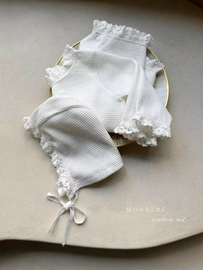 Monbebe - Korean Baby Fashion - #babylifestyle - Waffle Bodysuit with Bonnet - 7