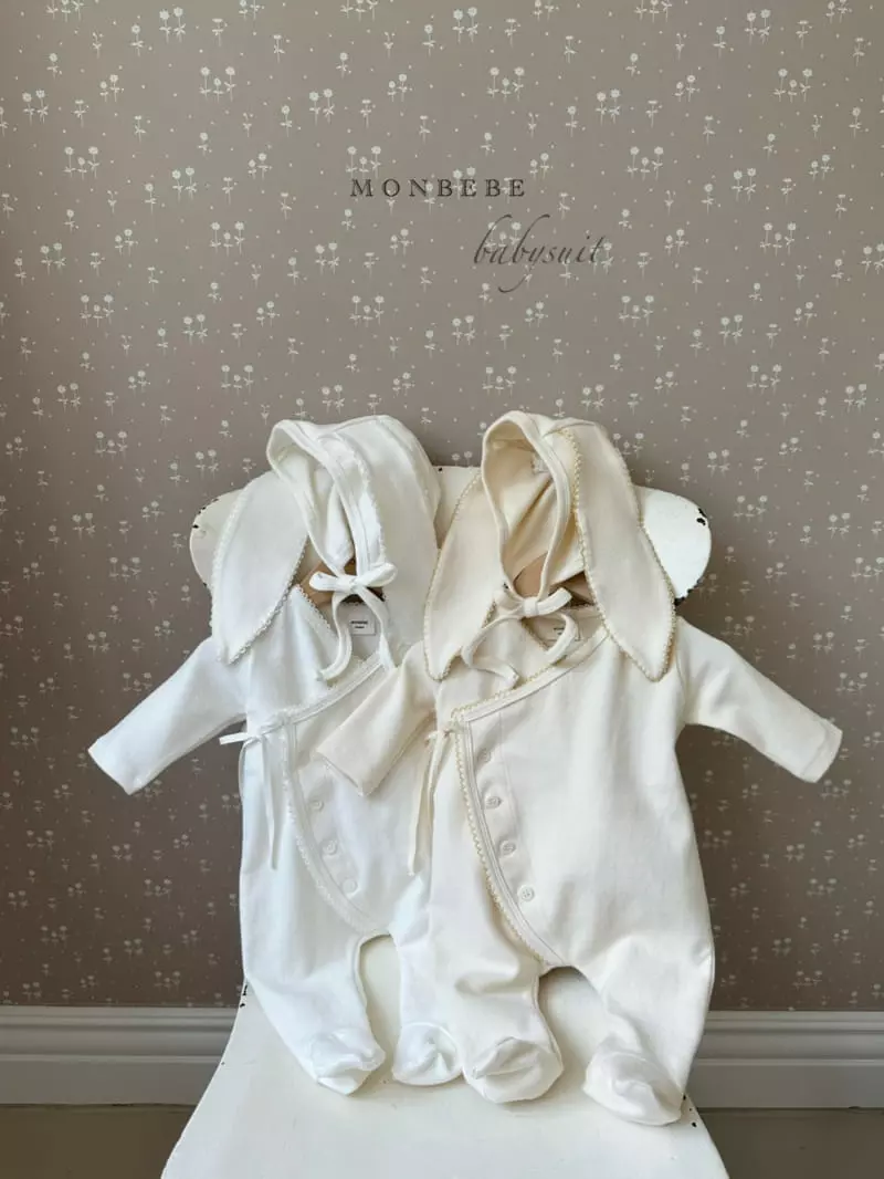 Monbebe - Korean Baby Fashion - #babygirlfashion - Pin Coat Bunny Bodysuit with Bonnet - 4