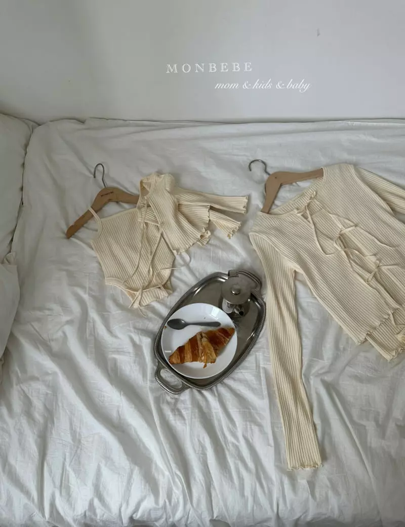 Monbebe - Korean Baby Fashion - #babyoninstagram - Rib Ribbon Bodysuit Cardigan Set - 6