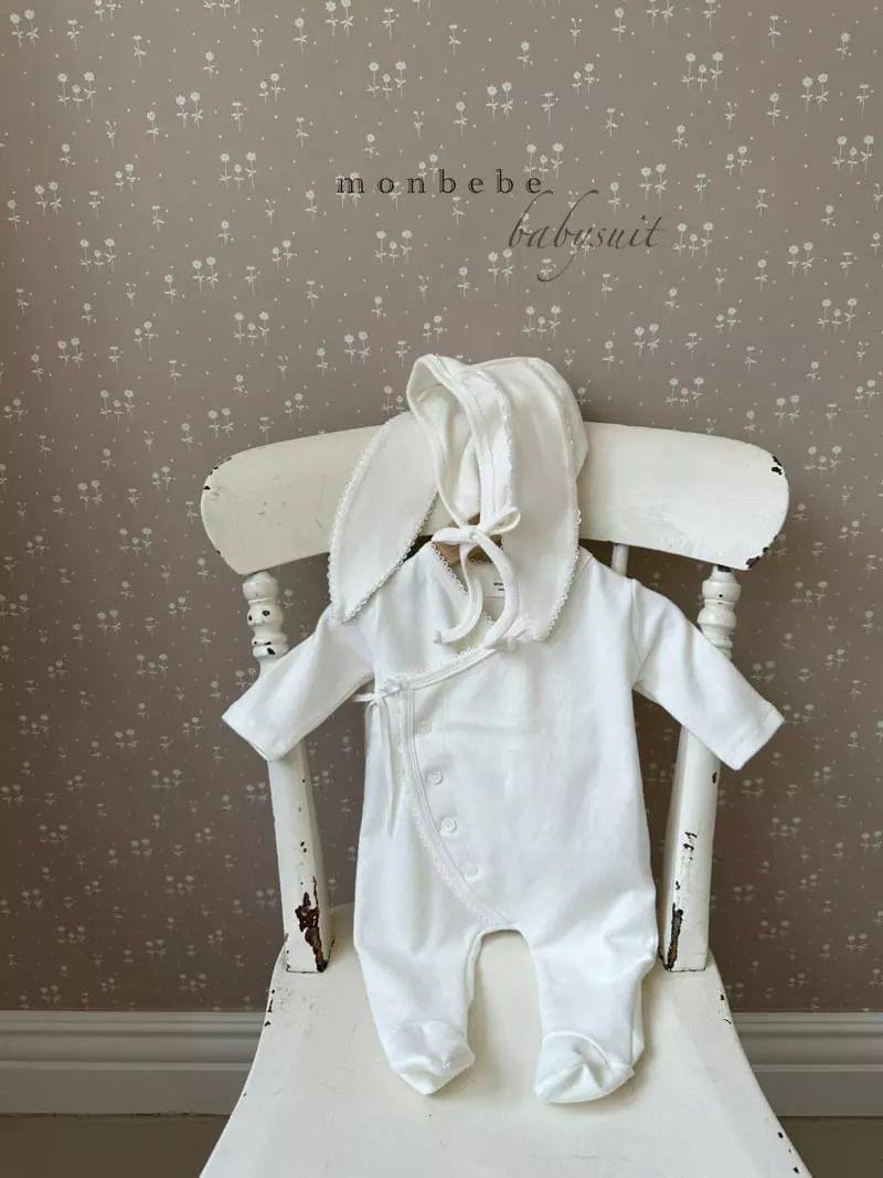 Monbebe - Korean Baby Fashion - #babyoutfit - Pin Coat Bunny Bodysuit with Bonnet - 8