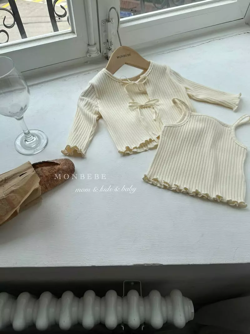 Monbebe - Korean Children Fashion - #childrensboutique - Rib Ribbon Sleeveless Cardigan Set