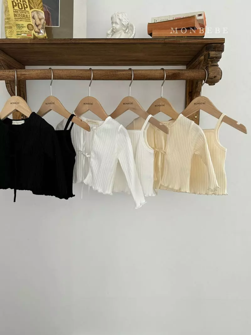 Monbebe - Korean Children Fashion - #discoveringself - Rib Ribbon Sleeveless Cardigan Set - 4